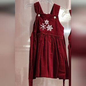 Red Velvet Dress jumper with Snowflake Embroidery
